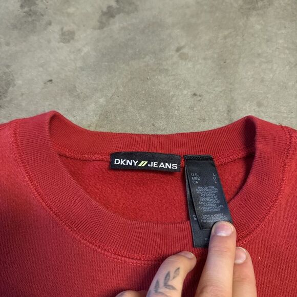 Vintage DKNY Jeans Spell out Crewneck Womens L Red Long Sleeve Stitched‎ Sweater - Picture 3 of 10